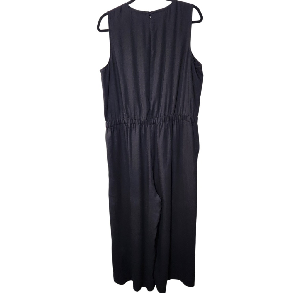 Eileen Fisher Jumpsuit Women L Black Sleeveless Elastic Waist Pockets Wide Leg - Picture 2 of 15
